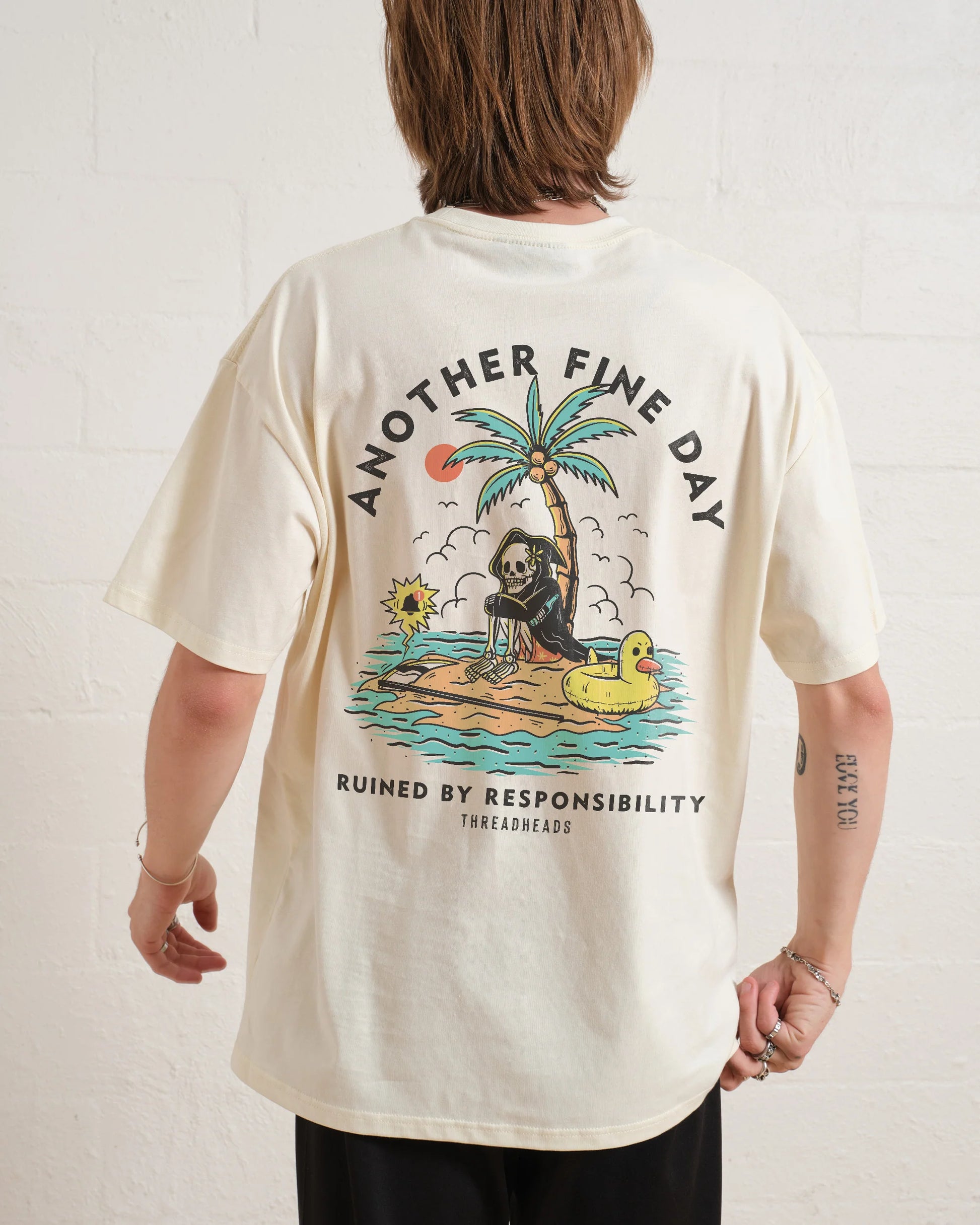 Another Fine Day T-Shirt – front and back print on model