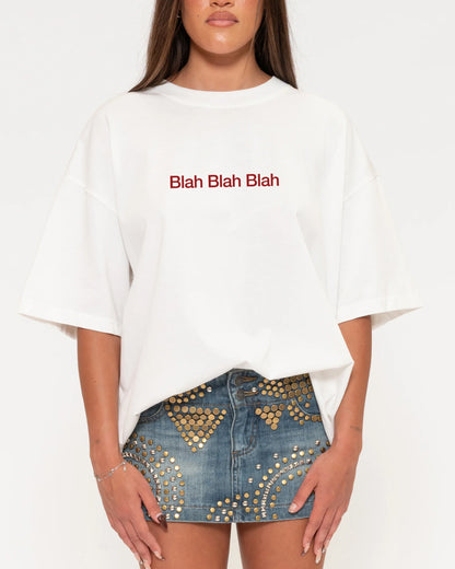 Blah Blah Blah Boxy Crop Tee – Oversized Cotton Graphic Tee