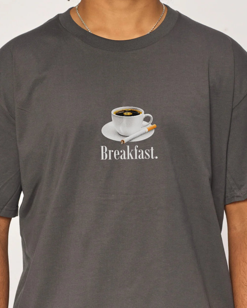 Breakfast Coffee T-Shirt – Charcoal colorway front view