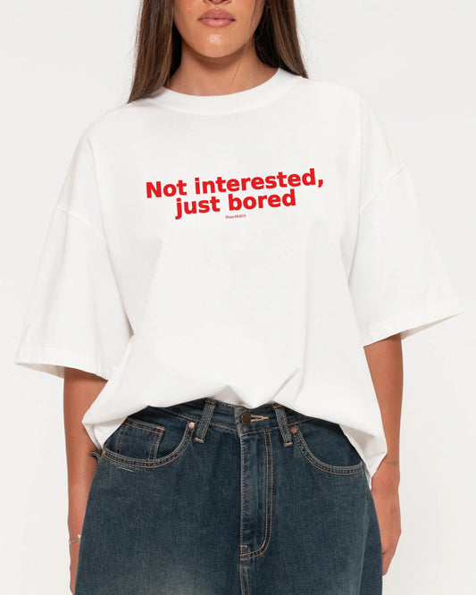 Not Interested Just Bored Boxy Crop Tee - Oversized crop top with funny slogan