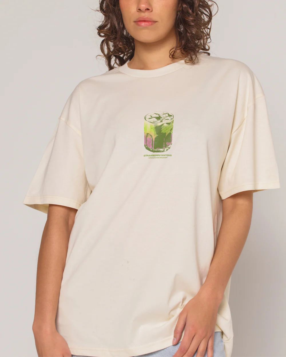 Strawberry Matcha Graphic Tee – White colorway front view