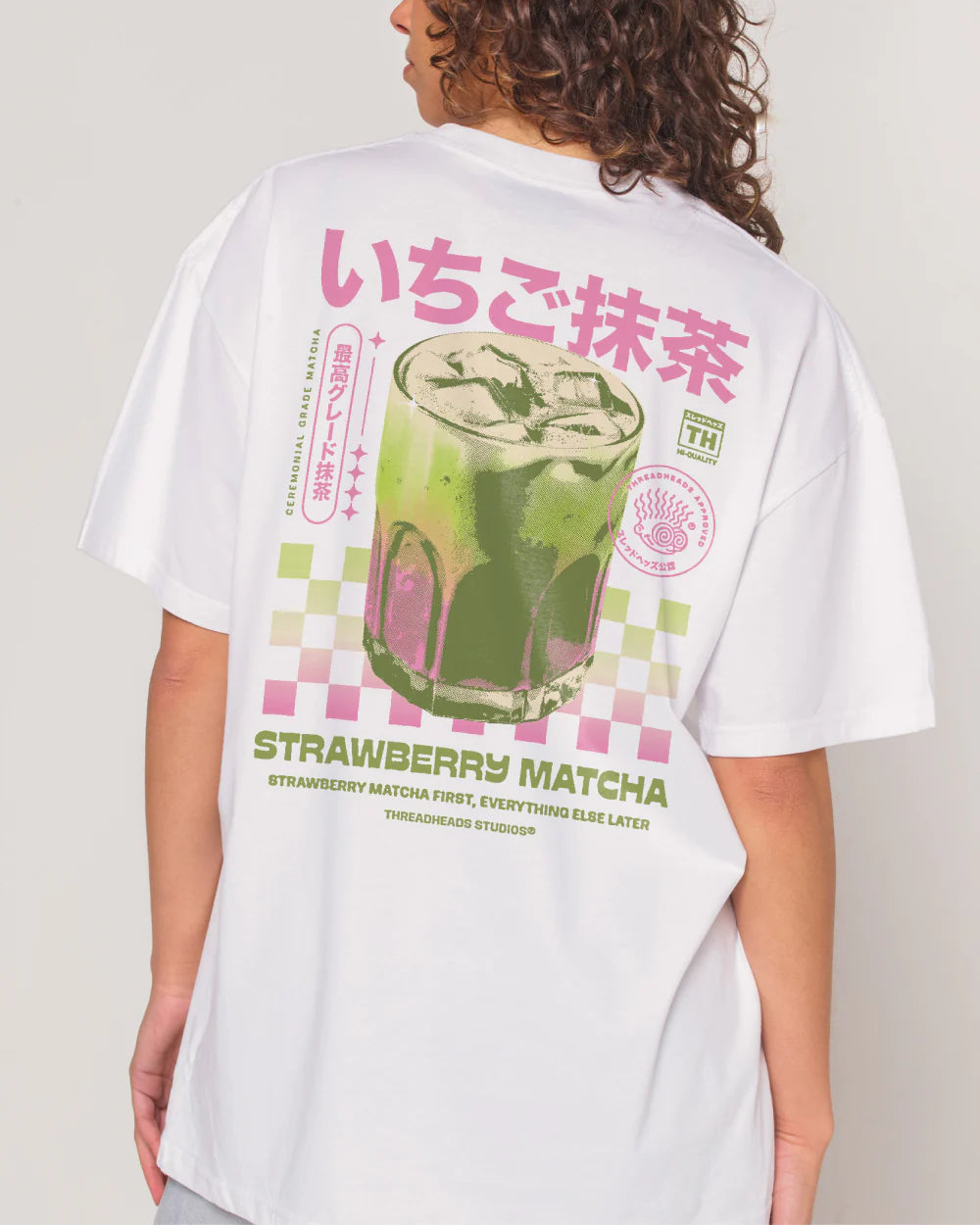Strawberry Matcha Graphic Tee – Natural colorway front view