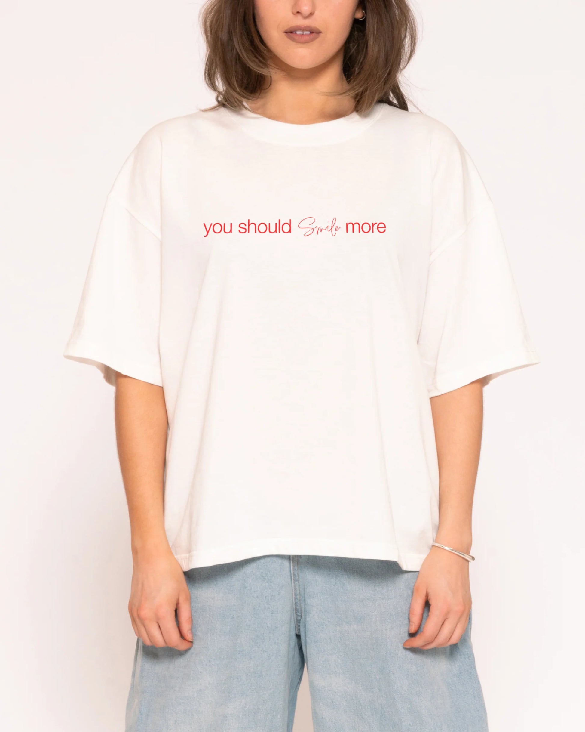 You Should Smile More Boxy Crop Tee in cotton oversized fit