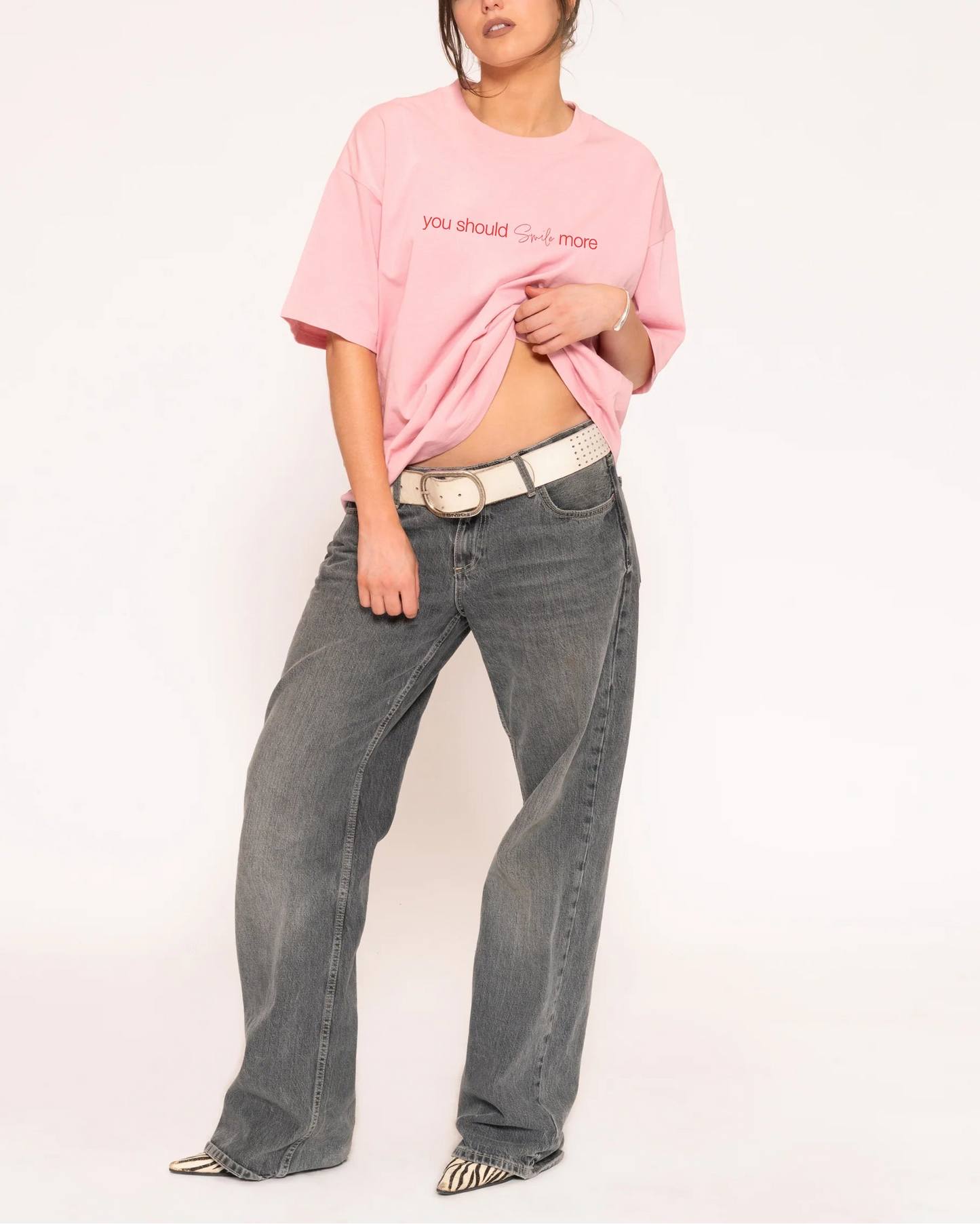 You Should Smile More Boxy Crop Tee – side view showing crop length